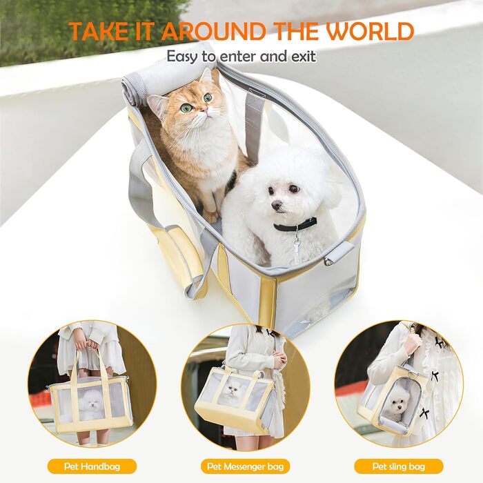 Транспортна сумка для собак та котів ALLSOPETS - дихаюча переноска для цуценят, котів, з винімною підстилкою, для подорожей, кемпінгу, прогулянок (жовта)