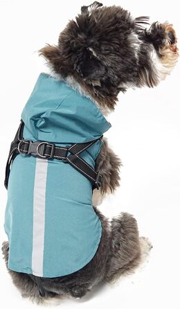 PETCUTE Дощовик для собак, дощова куртка з поворотком для нашийника, водонепроникний, з світловідбиваючими смугами, регульований капюшон, для маленьких, середніх та великих собак (S, блакитний)