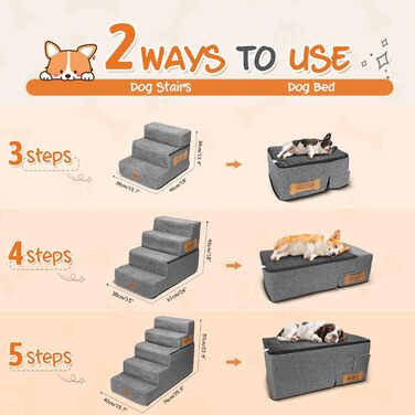 Східці для собак Nobleza - пандус для тварин з валиком для ворсу, 5 сходинок. Підходять для собак та котів, для ліжка та дивану