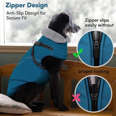 Зимовий теплий водонепроникний одяг для собак Queenmore, куртка для собак з шлейкою, 3-шаровий, світловідбиваючий, для великих порід (Лабрадор, Хаскі, Голден Ретрівер) (2XL) (XS, Коеліновий блакитний)