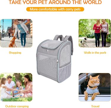 Рюкзак-переноска для собак та котів ALLSOPETS, сірий, з безпечним ременем та світловідбиваючими смугами