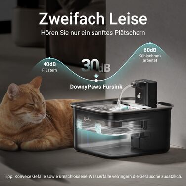 Бездротовий питний фонтан для котів DownyPaws з нержавіючої сталі, 3 л, сріблястий