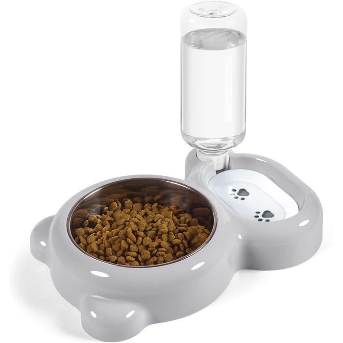 Набір мисок для собак та котів з водопої та миски з нержавіючої сталі - сірий