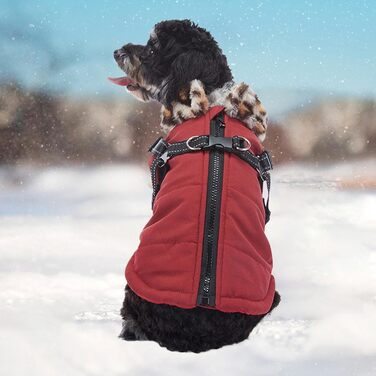 Зимова куртка для собак, теплий зимовий плащ для собак - світловідбиваюча куртка для собак, жилет для собак з інтегрованим шлейкою для маленьких та середніх собак, бургунді, 2XL