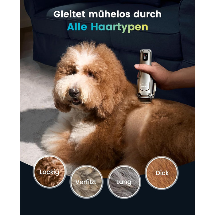 Машинка для стрижки собак з довгим та густим хутром Oneisall Profi Leise: професійна модель з нержавіючою сталею, для собак, котів та коней, час роботи до 4 годин