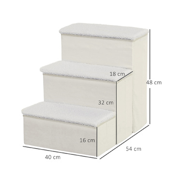 PawHut Pet Stairs Складні сходи для кішок Сходи для собак 3 сходинки з місцем для зберігання для кішок і собак МДФ білий 40x54x48см