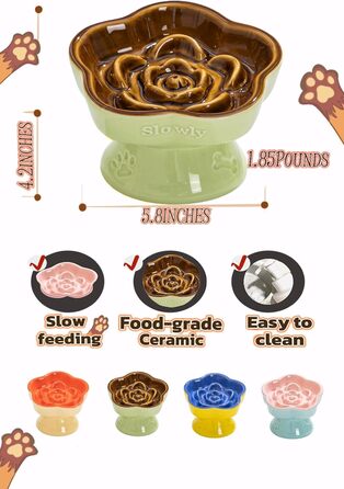 Миска для повільного годування домашніх тварин, керамічна, піднята та нахилена, для котів та маленьких собак, запобігає блювоті та удушенню (Рожева)