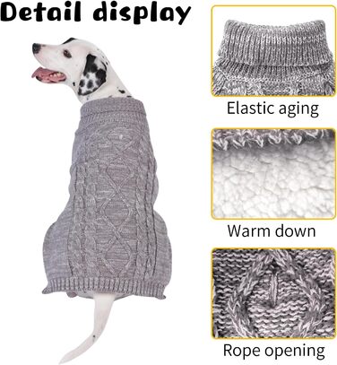 В'язаний пуловер для собак, теплий та м'який, для зими, цуценят та котів (S, M), сірий