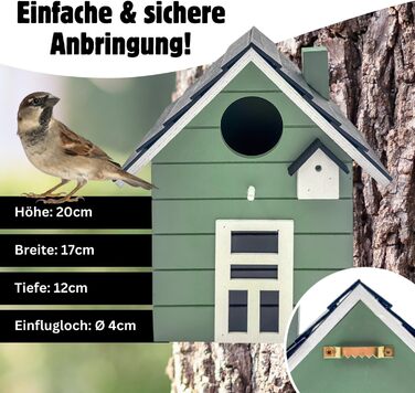 Пташник Vogelhaus Seaside No.64: для малих птахів (метелик, зяблик, щиглик), декор інтер'єру та вулиці, різні кольори (темний, салат)