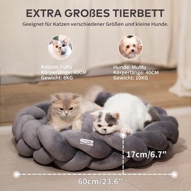 Велике котяче ліжко CheerPals 60 см, миється, плетене, затишна печеринка, ліжко для собак з високопружним матрацом, підходить для котів та маленьких собак, білий (сірий)