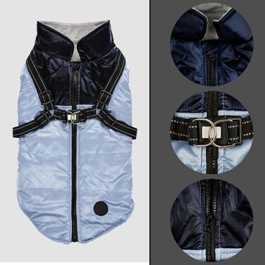 Водонепроникна куртка для собак, тепла куртка для собак з кільцем для повідка - синій/темно-синій, XL