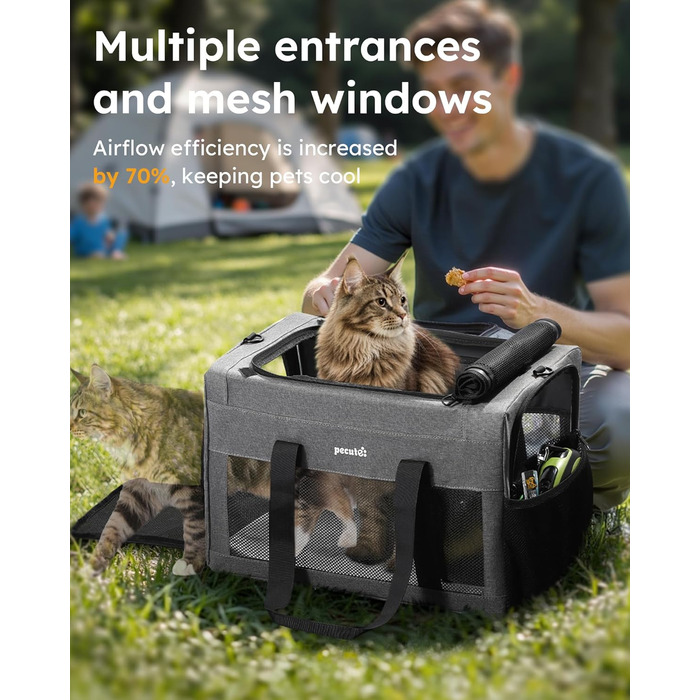 Переносна переносна сумка для котів Pecute Katzentasche, XL, 47x33x30 см, сіра