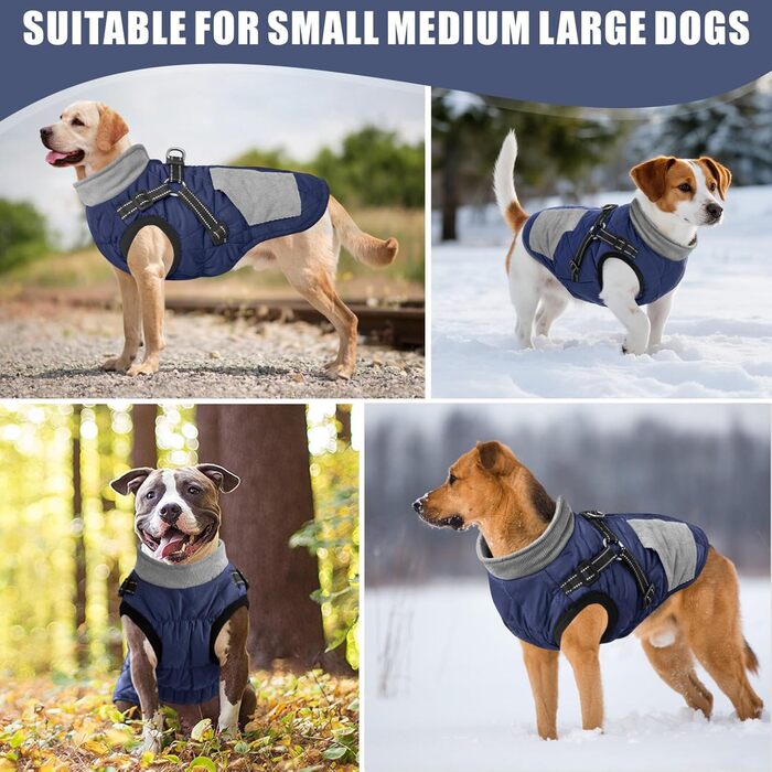 Тепла куртка для собак Mosucoir, водонепроникна, світловідбиваюча, для зими, комфортна, для середніх та великих собак (Marineblau, XXL)