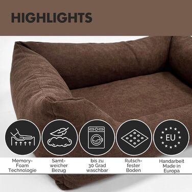 Ортопедичне ліжко для собак Emma | Ліжко-кошик для маленьких та середніх собак (Колір: коричневий, 105x75 см)