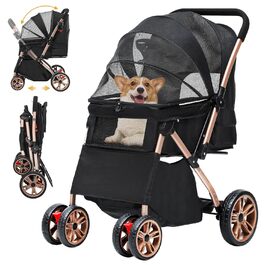 Візок для собак DWVO 3-в-1: візок, переноска, сумка. До 22 кг, EVA-колеса, сітчасті вікна, чорний (58,5x76x105 см)