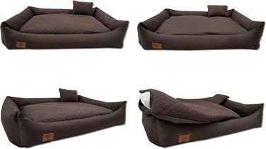 Ліжко для собак Одолплюс XXL - велике собаче ліжко, подушка для собак, собаче диванче з двостороннім матрацом | Знімний та пральний чохол (Коричневий)