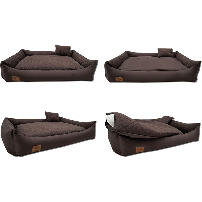 Ліжко для собак Одолплюс XXL - велике собаче ліжко, подушка для собак, собаче диванче з двостороннім матрацом | Знімний та пральний чохол (Коричневий)