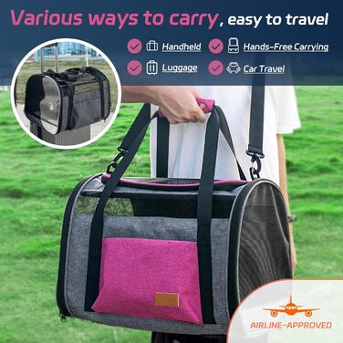 Транспортувальна сумка для котів та собак до 9 кг – рожева, дихаюча, складна, для подорожей літаком, миюча