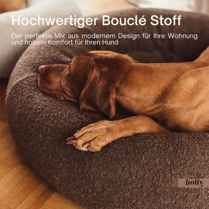 Кругле ліжко для собак Holly Hundebett: зручне, міцне, з тканини Bouclé (S/M, Коричневе)