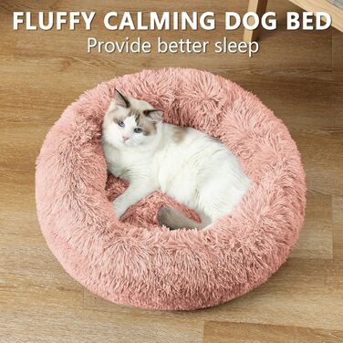 Заспокійливе ліжко-пончик для собак та котів, середнє, миється, з ковдрою, 61 см, ковдра 71x23 см, блакитне (40x40x17 см)