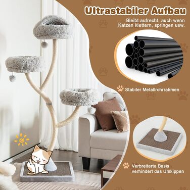 Кігтеточка GOPLUS 178 см з 3 лежаками, іграшками та сизалевим покриттям для котів та кошенят (сіра)