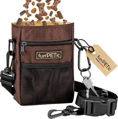 Сумка для корму funPETic з силіконовою мискою та 4 відділеннями для ласощів, карабін у подарунок. Ідеально для собак, коней та дресирування.