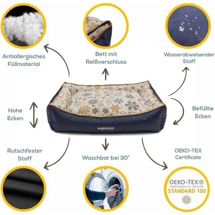 Водонепроникне ліжко для собак з бавовни та поліестеру - лежанка для собак з знімним подушкою - диванчик для собак з переносною сумкою - 7 різних мотивів - 3 розміри (S/M, X) (червоно-зелений, ) Різдво червоно-зелений (Різдво сіро-золотий, M)