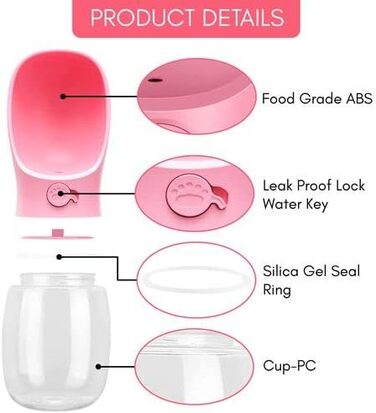 Портативна пляшка для води для собак M&JOutdoors, 540 мл, рожева