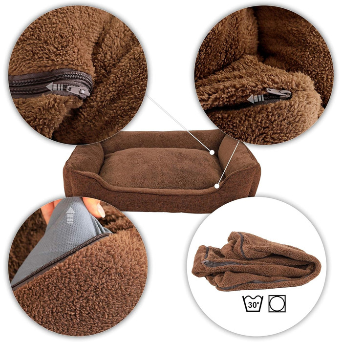 М'яке ліжко для собак та котів Lionto знімний чохол, 110x80 см, коричневе, з антиковзким дном