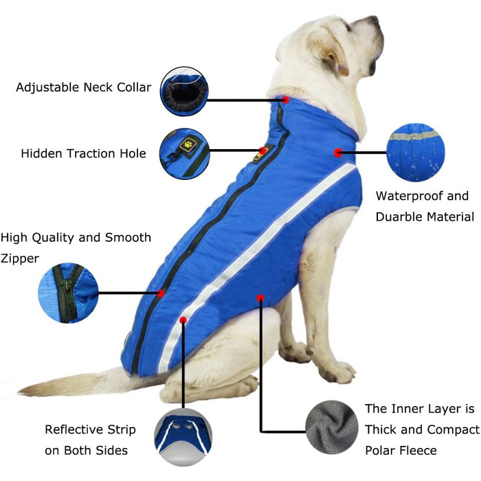Водонепроникний зимовий одяг для собак FeimaX: теплий зимовий одяг для собак з флісовою підкладкою, 6XL, блакитний