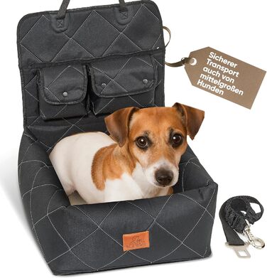 Автокрісло для собак середнього розміру Fell&bell, чорного кольору | 2-в-1, зручне та стильне, для подорожей