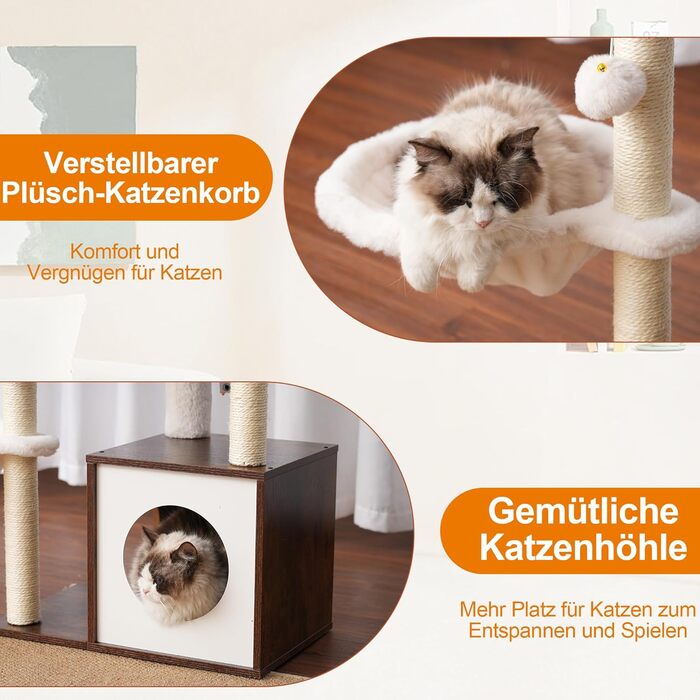 Дряпальня для котів Heybly з платформою 30x50 см, кігтеточкою з кошиком та 2-ма сизалевими стовпчиками, стабільна, для котів середніх та маленьких порід, колір: vintage brown (HCT007SSR)