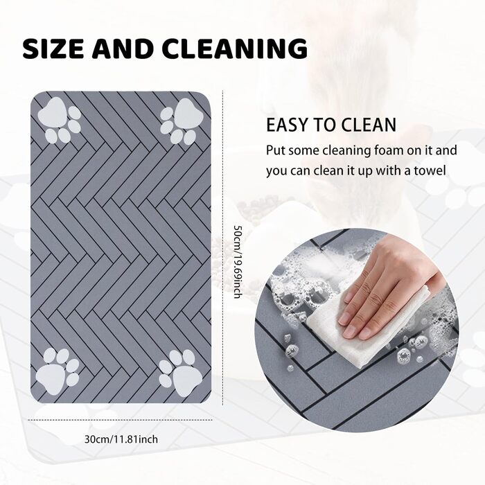 Килимок для годівлі собак та котів, суперпоглинаючий, антиковзний, швидковисихаючий, легко миється (Світло-сірий, 30x50 см)