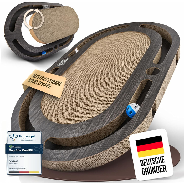 PAWZONE Двостороння килимок-подряпки для котів з міцного MDF, 72x45 см, з можливістю заміни картону, з іграшкою, білий (графіт)