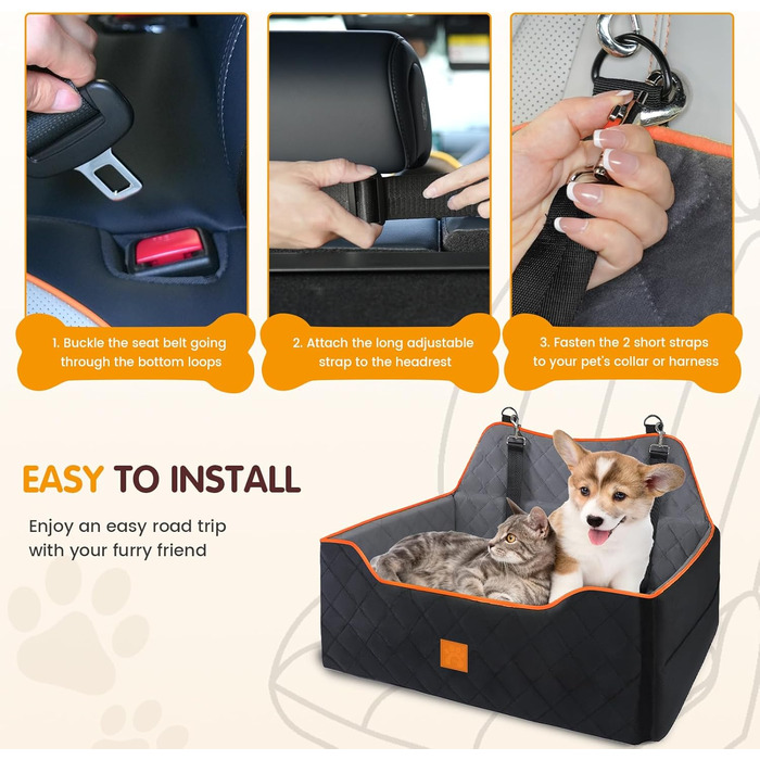 Автокрісло для собак до 25 кг або 2 маленьких собак, з пам'яті ефекту, з підставками для подушок, велике ліжко для тварин на заднє сидіння