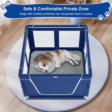 Клітка для цуценят XVISHX з підстилкою DogPads, 106,7 x 107,7 x 66 см, для собак та цуценят, для дому та вулиці, стабільна та безпечна, синього кольору