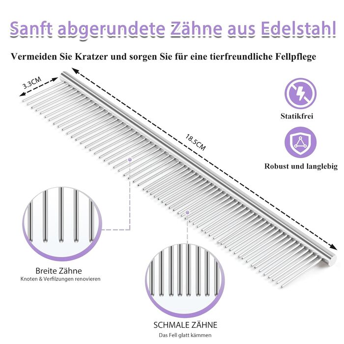 Набір щітки та гребінця Slicker для великих собак з довгою шерстю - щітка для розплутування з пінами 22 мм для Golden Retriever, Пуделя, Doodle та котів - професійний догляд за шерстю з дерев'яною ручкою та шкіряним чохлом (фіолетовий)