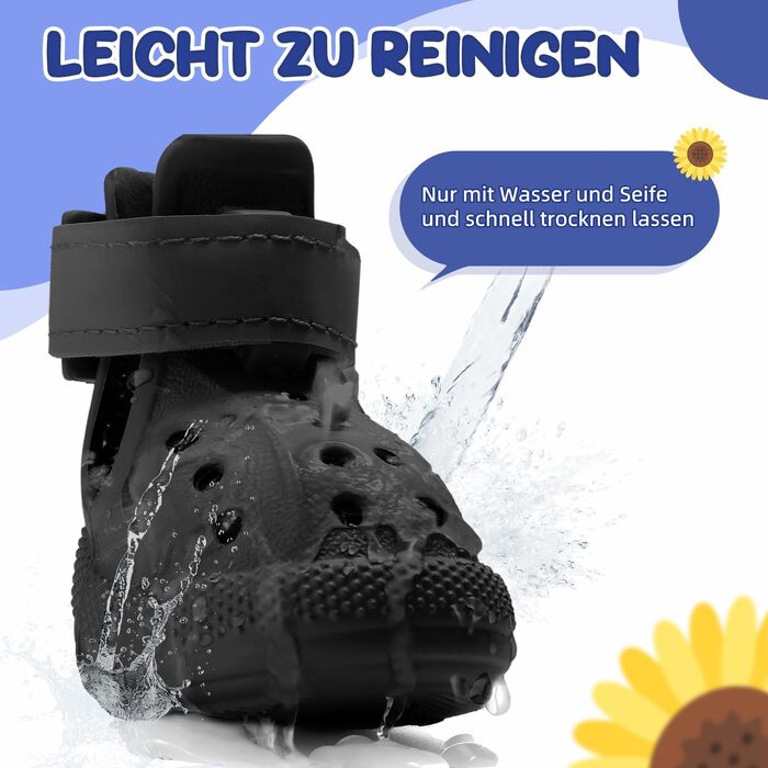 Чоботи для собак Eyein: захист лап влітку, дихаючі, антиковзкі, з регульованими світловідбиваючими смугами, для маленьких, середніх та великих собак, легко одягаються та знімаються (Чорний, Розмір 6), ширина 5.5 см