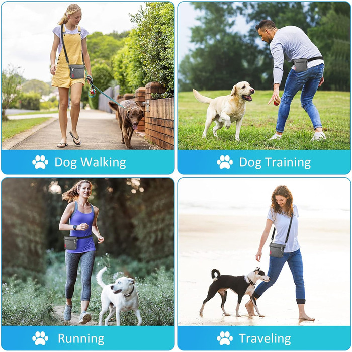 Футляр для ласощів для собак з магнітною застібкою, сумка для тренування собак з знімною внутрішньою кишенькою, багатофункціональний контейнер для ласощів для собак зі спонжером для екскрементів, сірий світло-сірий