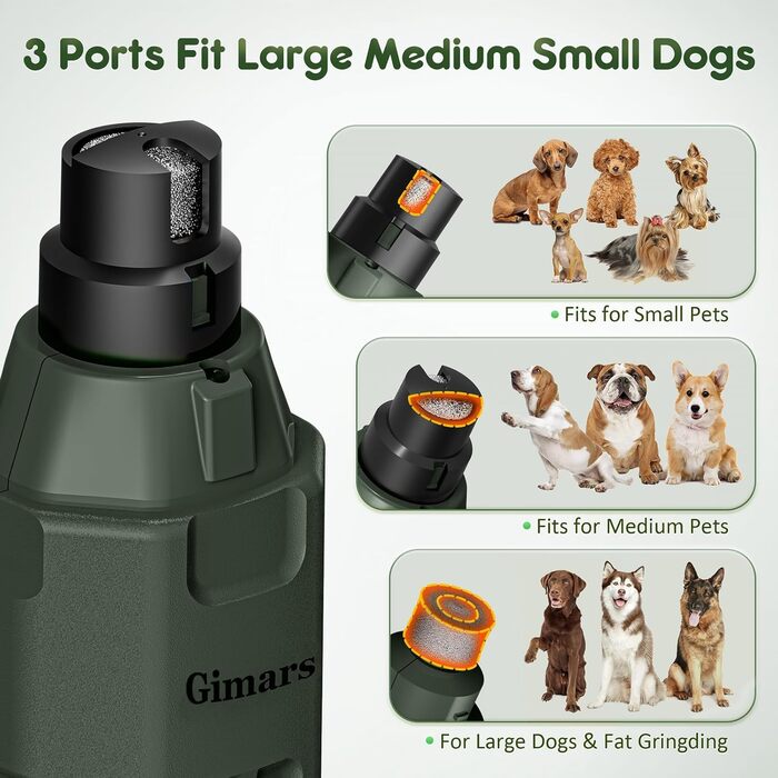 Шліфувальник кігтів для собак Gimars - 6 швидкостей, LED-підсвічування, USB-зарядка, 3 насадки (Army Green)