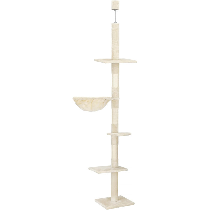 Котячий комплекс SPRINGOS з дряпалкою, лежаком та регульованою висотою 245-260 см, кремовий