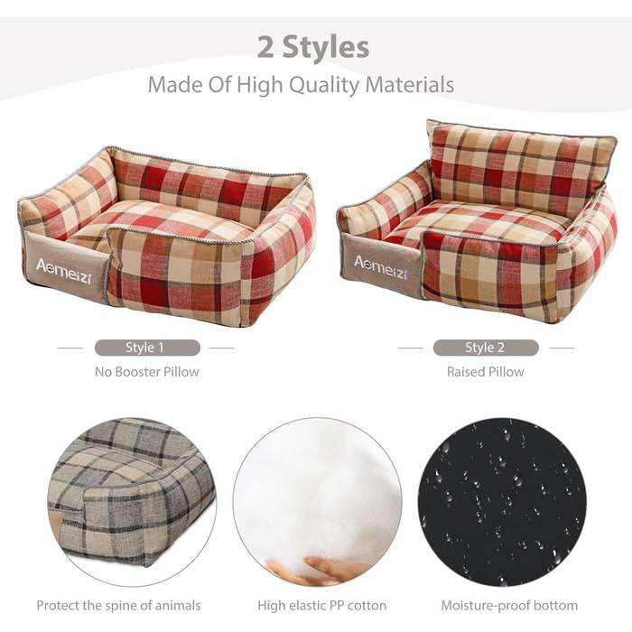 Ортопедичне ліжко для собак PETCUTE, велике, середнє, знімний чохол, неслизьке дно, м'яке диван-ліжко, сірий, з підтримкою спини (L, червона спинка)