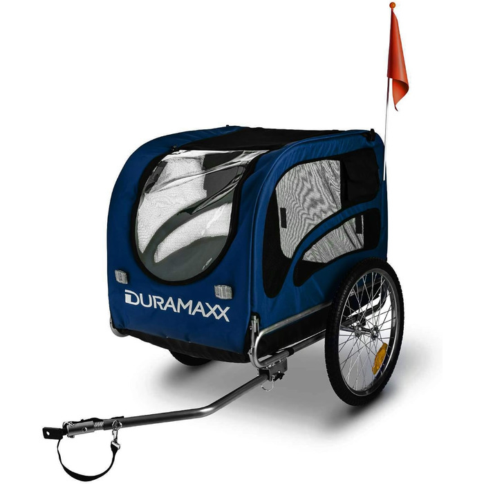 Велосипедний причіп та візок для собак DURAMAXX King Rex, 250 л, до 40 кг, для малих та середніх собак, кулькова зчіпка для велосипедів 26''-28'', синій