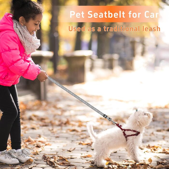 Автомобільний нашийник-пояс для собак Seyezo з автофіксатором, 3 шт. в наборі, регульований, світловідбиваючий, для кріплення до підголівника, рожевий (сірий)