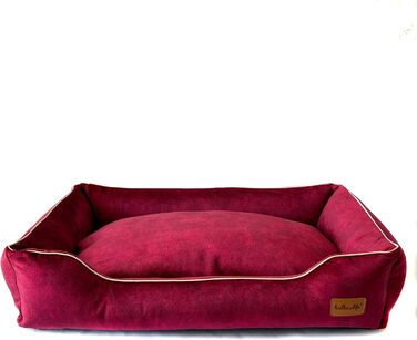 Собаче ліжко з велюру, миється, з високими бортиками – для маленьких та великих собак (M (80x50x18 см), Колір: Вишня)
