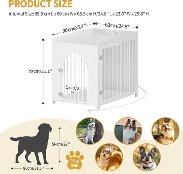 Сучасна собача будка Hzuaneri з USB та розеткою, 2 двері, 90x63x79 см, біла