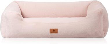 Ортопедичне ліжко для собак Knuffelwuff з м'якого штучного хутра, розмір M-L, 85 x 63 см | Знімний чохол | Практичне прання | Для великих, середніх та маленьких собак (рожеве)