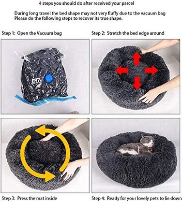 М'яке ліжко для собак Haoye, кругла подушка для домашніх тварин, ліжко-донат для котів та собак, миється, зручне ліжко для котів та собак (діаметр 50-120см / 7 розмірів), діаметр 70см (Чорний, діаметр 50см)