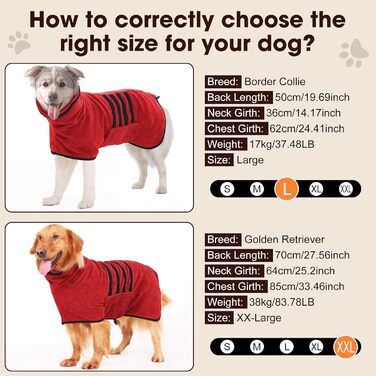 Рушник для собак з мікрофібри, рушник для собак середніх та великих порід, швидковисихаючий, рушник для собак з клямками (Dunkel XXL) (2XL, Червоний)