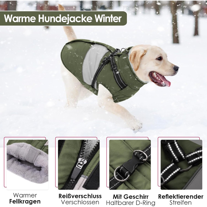 Водонепроникний теплий зимовий одяг для собак AOFITEE, вітрозахисний, з жилетом, з блискавкою та флісовою підкладкою, світловідбиваючий, для цуценят, зелений, XS